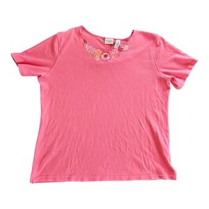 Vintage 90s Cottagecore Floral Embroidered T Shirt Coquette Cotton Top XL / 1X